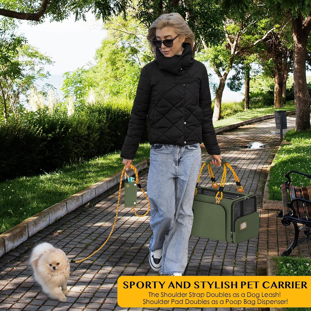 PAWZIDEA Expandable Pet Carrier w/ID Card, 18x11x11 in Small Dog Carrier TSA Airline Approved, Top Load Cat Carrier for 2 Cats Under Seat, Soft-Sided Collapsible Puppy Car Seat Dog Travel Bag, Up 15lb