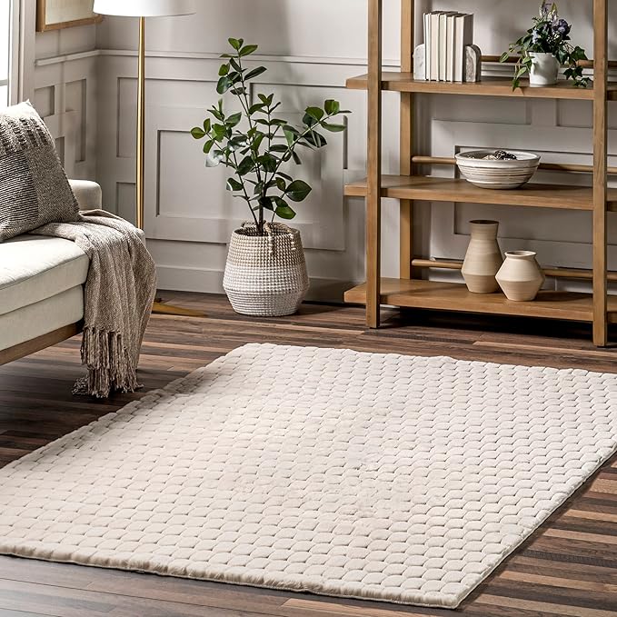 nuLOOM Nia Beige, 7'6" x 9'6", Cozy Shag, Fluffy and Soft, High Traffic, Stain Resistant, Easy Clean, Durable Machine Washable Area Rug for Bedroom, Living Room, Dining, Den, Foyer, Entryway