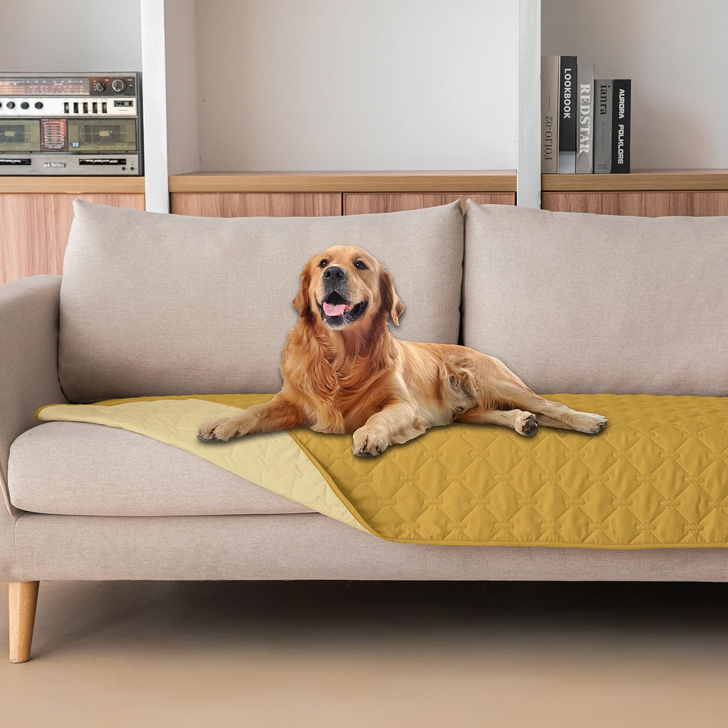 gogobunny 100% Double Sided Waterproof Dog Blanket Soft Pet Bed Cover Reversible Protect Furniture Couch Sofa Car for Puppy Cat Kids (Dark Yellow/Light Yellow, 30x80 Inch (Pack of 1))