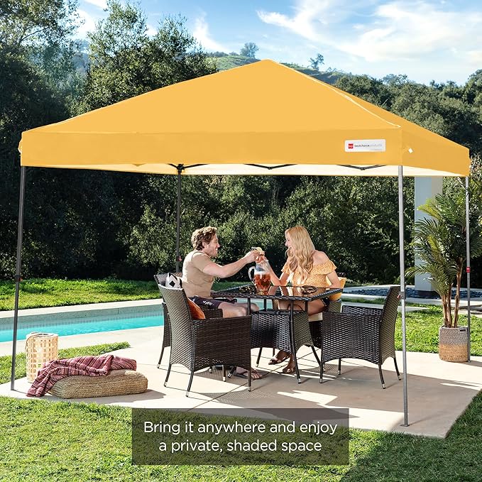 Best Choice Products 10x10ft 1-Person Setup Pop Up Canopy Tent Instant Portable Shelter w/ 1-Button Push, Case, 4 Weight Bags - Marigold