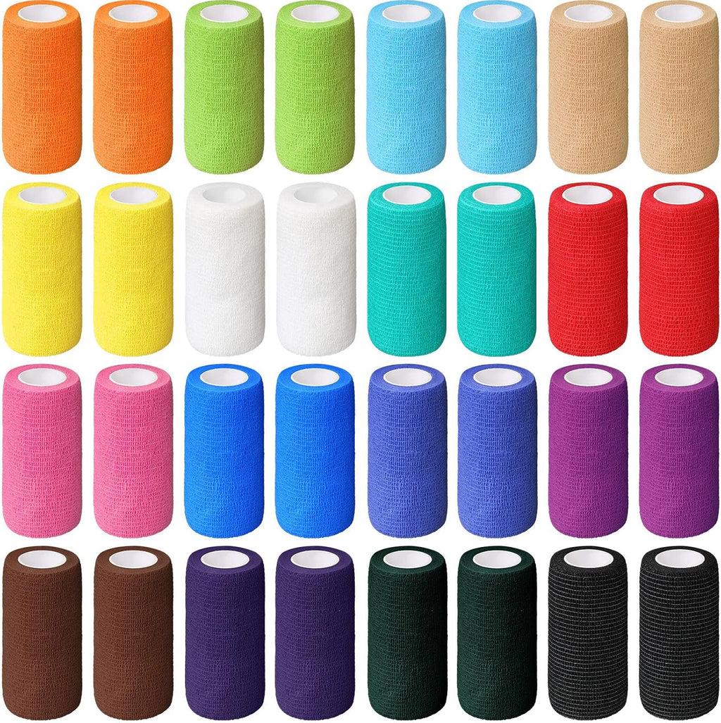 Treela 36 Pcs Self Adherent Bandage 4" X 5 Yard Wrap Breathable Cohesive Bandage Elastic Adhesive Tape for Stretch Athletic Sports Wrist Ankle(Multicolored)