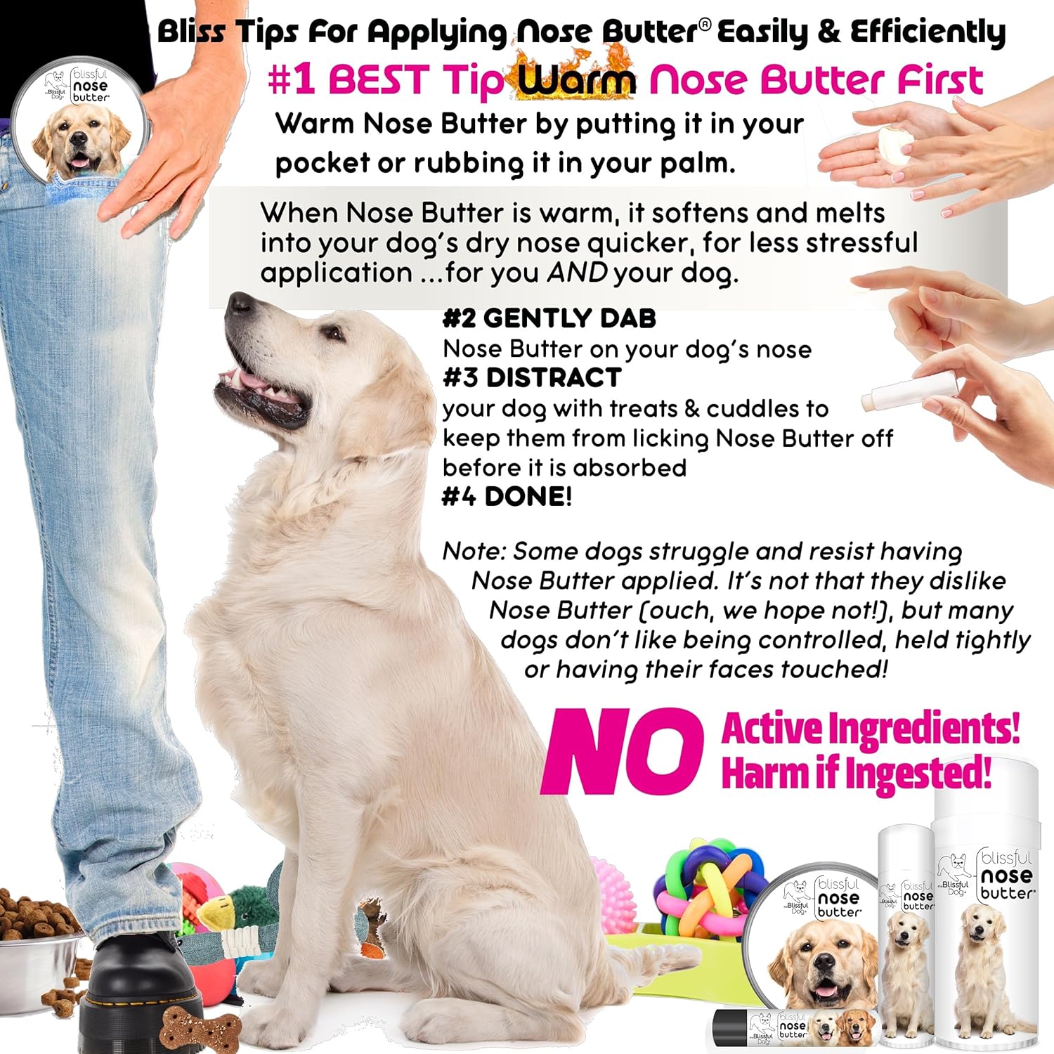 The Blissful Dog Golden Retriever Nose Butter, Versatile Dog Nose Balm for Dry Nose, Handcrafted Nose Moisturizer, Easy-to-Apply Dog Essentials, Unscented, 2 oz.