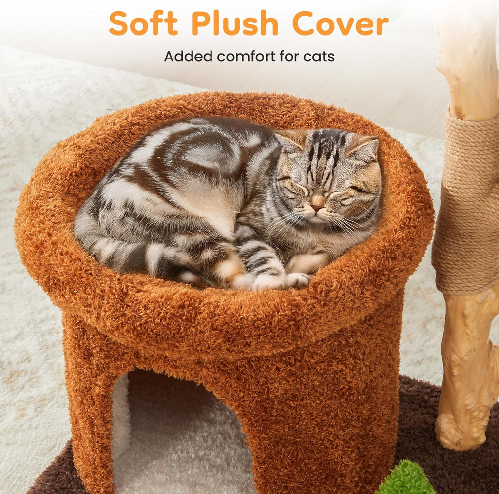 32-Inch Multi-Level Cat Tree Tower, Natural Wooden Cat Furniture with Sisal Scratching Posts, Beds & Condo, Cute Cat Tree for Indoor Cats, Multi-Cat Householdsolds
