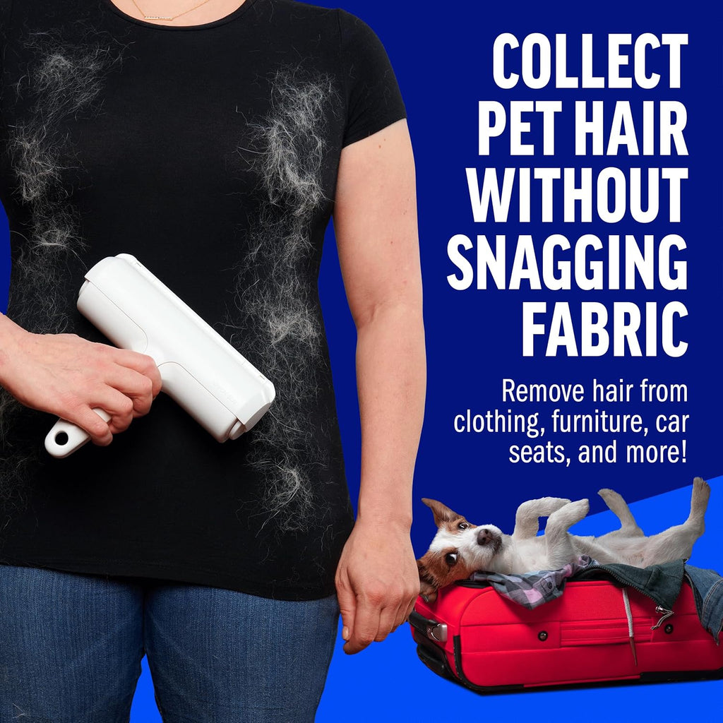 ChomChom Roller Pet Hair Remover and Reusable Lint Roller - Cat and Dog Hair Remover for Furniture, Couch, Carpet, Clothing and Bedding - Portable, Multi-Surface Fur Removal Tool (White)