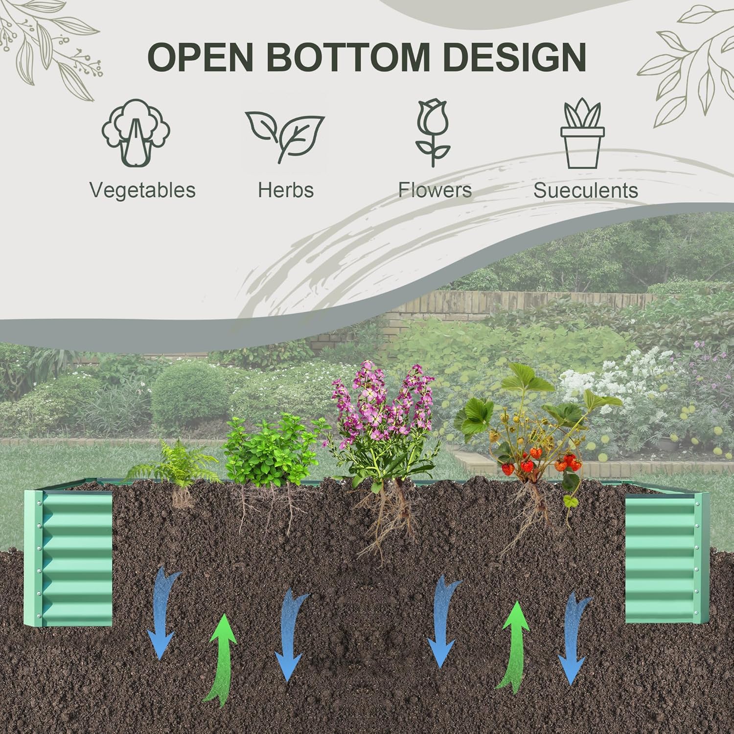 Domi Raised Garden Beds Outdoor, 8x4x1.5Ft Thickening Tall Metal Rectangular Deep Root Box Planter for Vegetables, Flowers, Herbs, and Succulents 1.5" Deep w/ 342 Gallon Capacity - Green