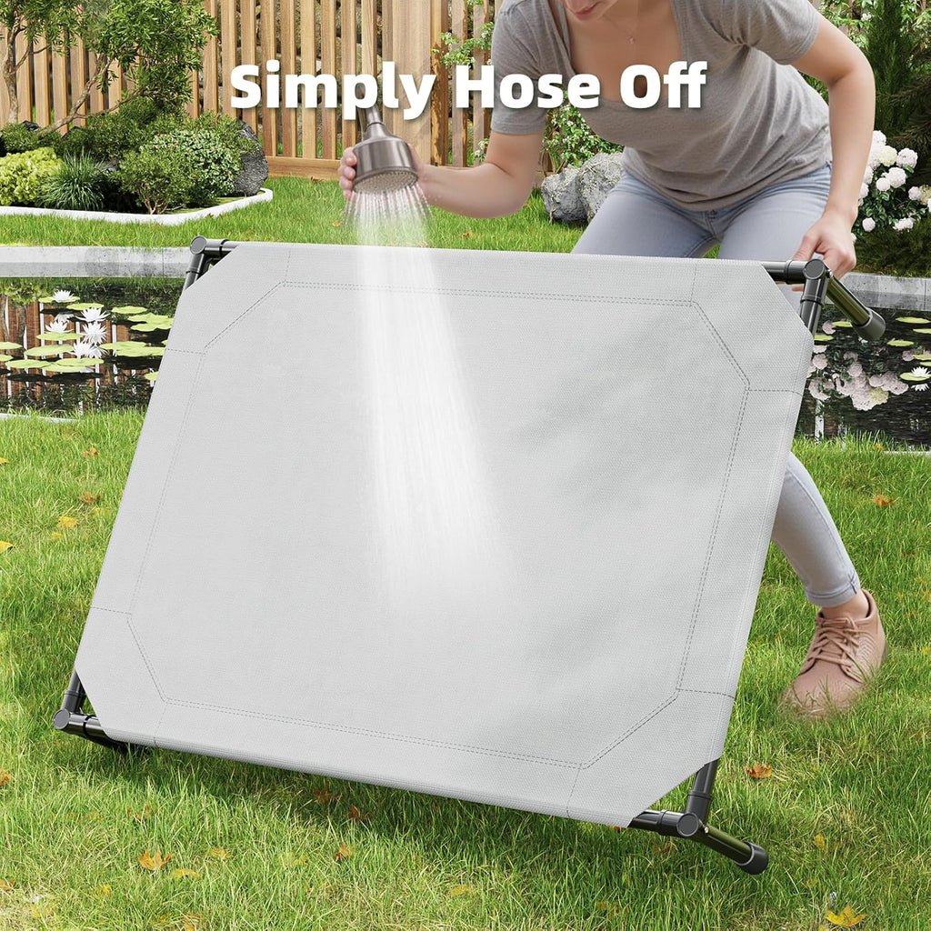Simple Trending Raised Bed for Large Dog, Waterproof L Pet Cot, Breathable Big Bed Load 300lb, Metal Connector, Grey