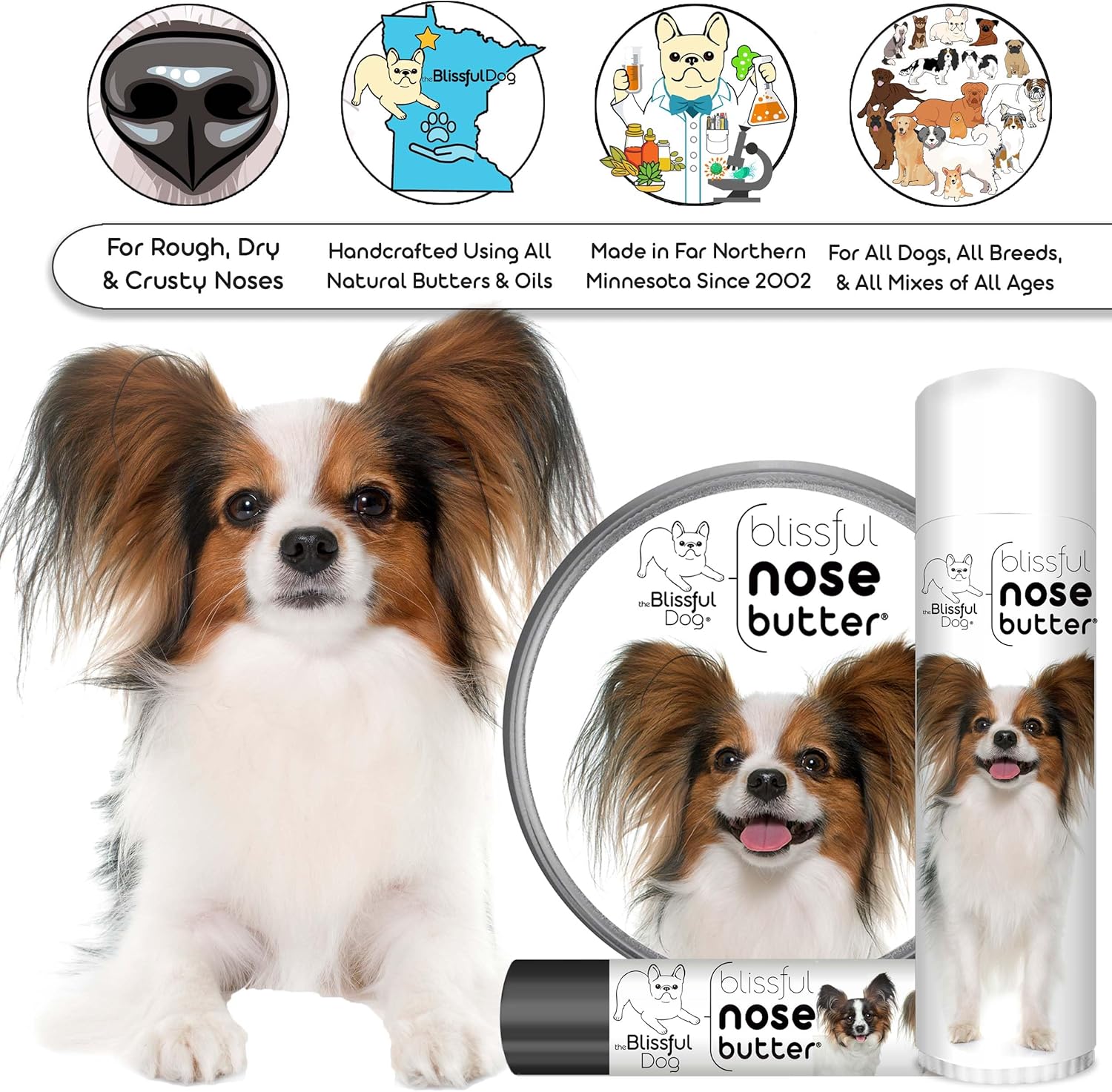 The Blissful Dog Papillon Unscented Nose Butter - Dog Nose Butter, 16 Ounce