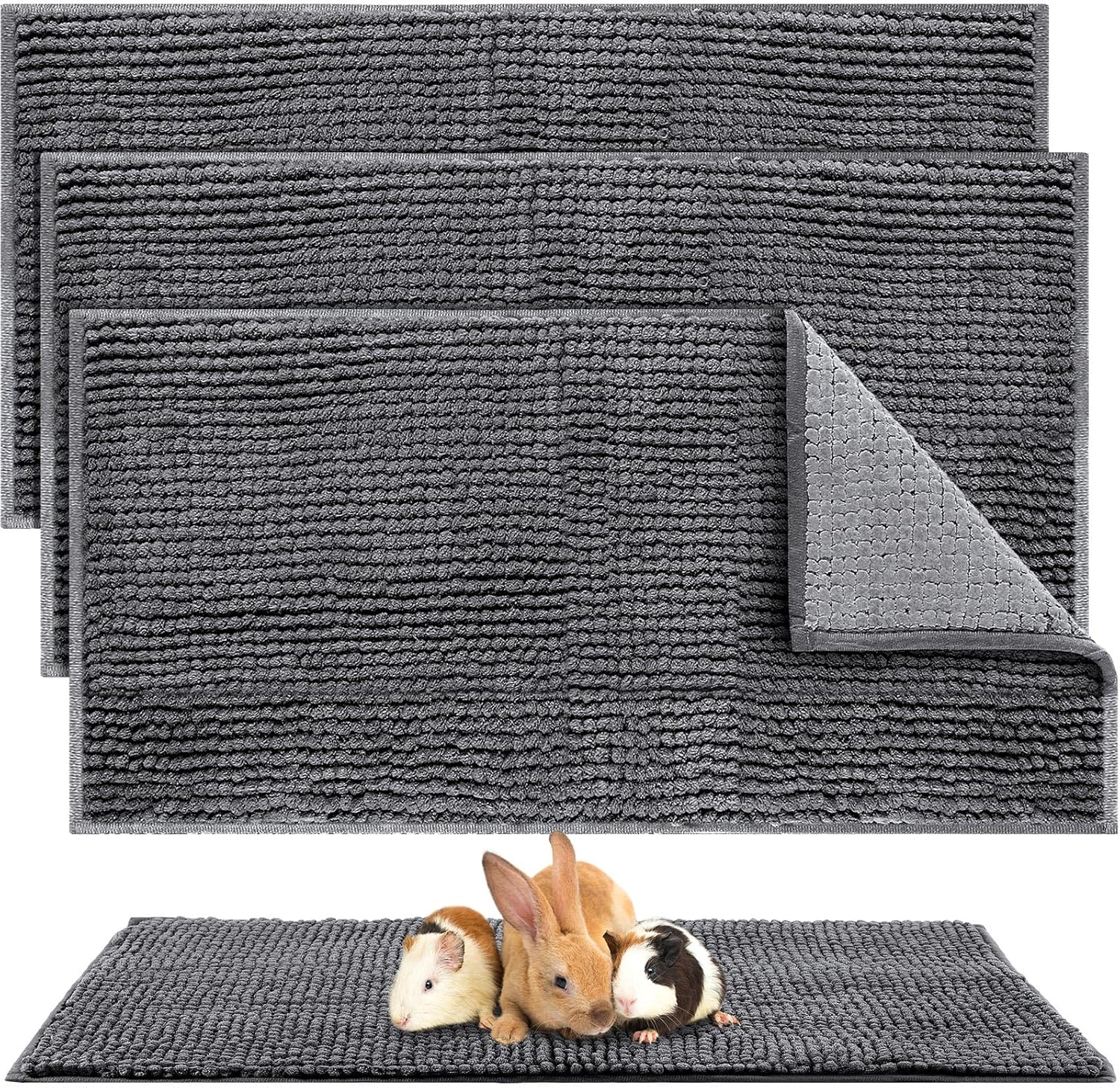 Amylove 4 Pcs Guinea Pig Cage Liner Guinea Pig Bedding Washable Fleece Pee Pads Reusable Small Animals Training Mat Small Animal Sleeping Bed for Bunny Hamster(Dark Gray,47 x 24 Inch)