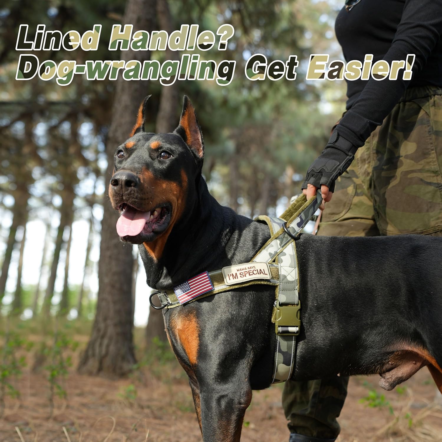 Forestpaw No Pull Dog Harness - Soft Flannel Padded Tactical Dog Vest Harness with Quick Release Buckle, Adjustable Reflective Pet Harness for Large Dogs Walking Training,Green Camouflage XL