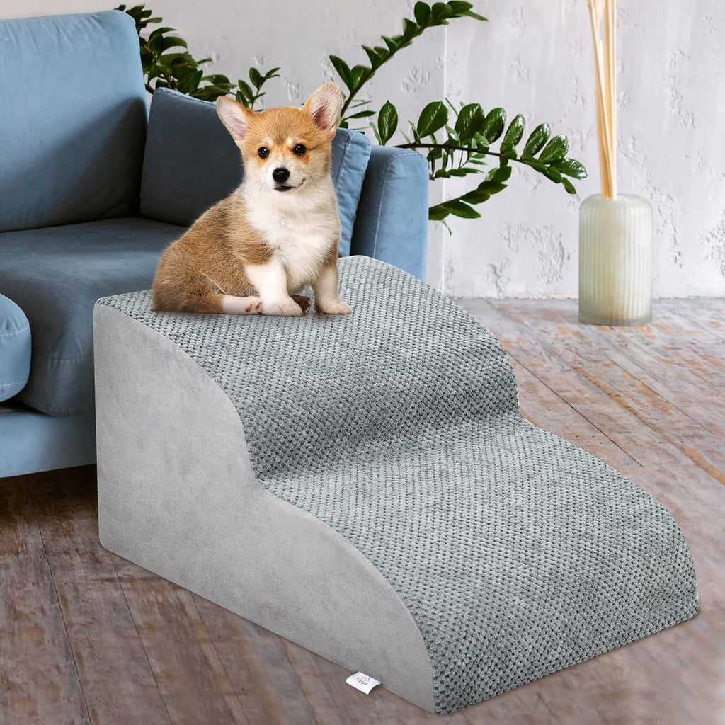 Dog Stairs for Small Dogs - High Density Foam Pet Steps, Extra Wide Dog Ramp with Non-Slip Bottom for High Beds, Couch and Sofa, Best for Dogs Injured, Older Doggy Cats