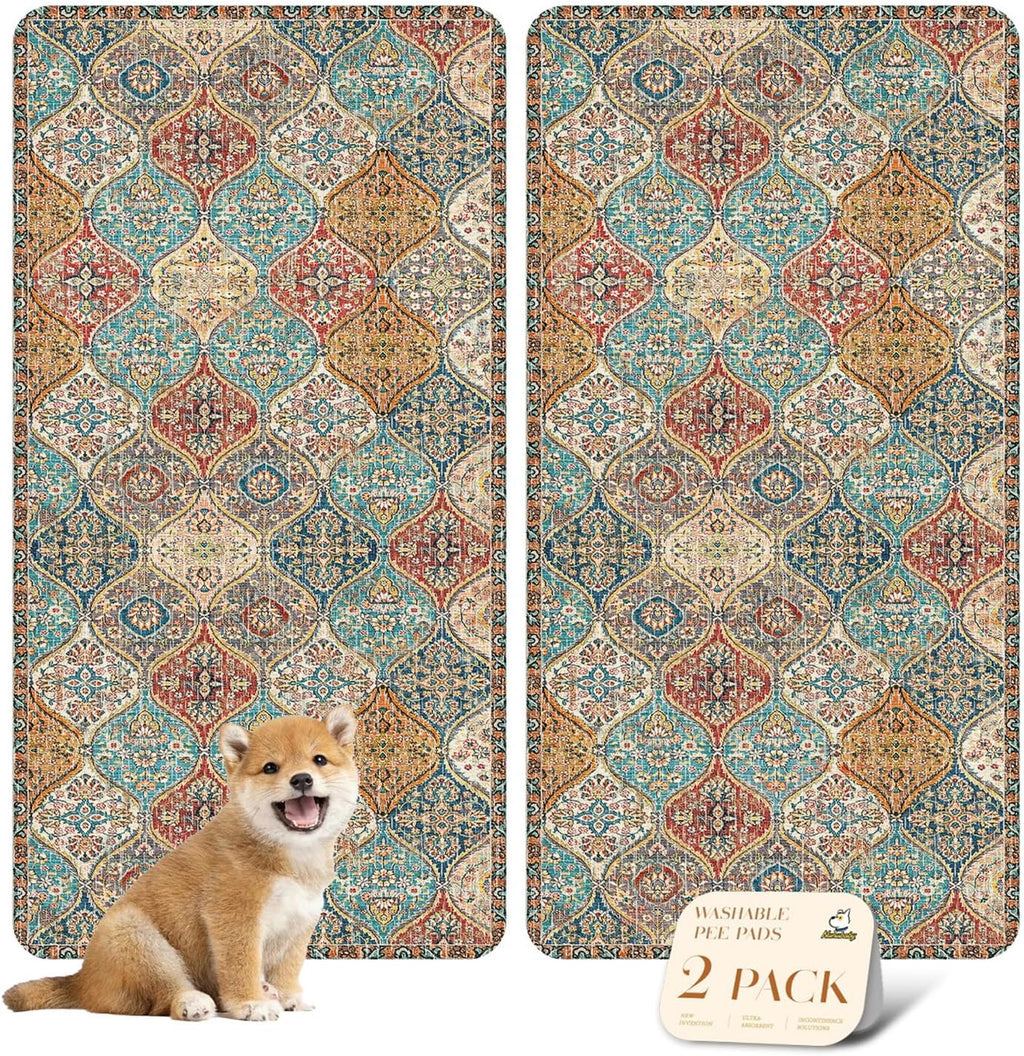 nunubaby Washable Pee Pads for Dogs, Stylish, Non-Slip and Leak-Proof Pee Pads. Reusable Potty Pads for Dogs for Crates and Floors.(Cream/Multi, 24" x48" )