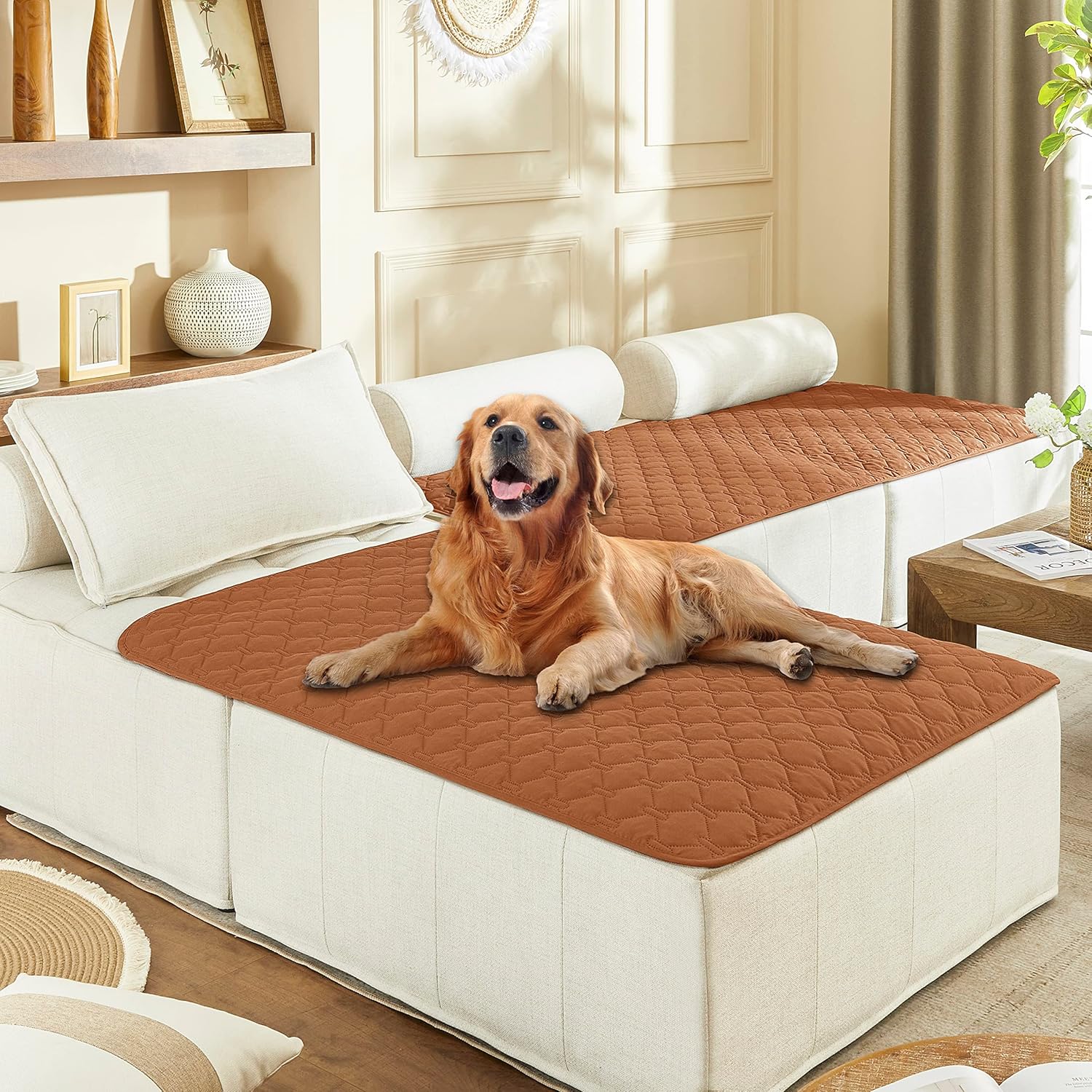 gogobunny 100% Double-Sided Waterproof Dog Bed Cover Pet Blanket Sofa Couch Furniture Protector for Puppy Large Dog Cat, Reversible (40x50 Inch (Pack of 1), Dark Pumpkin/Light Pumpkin)