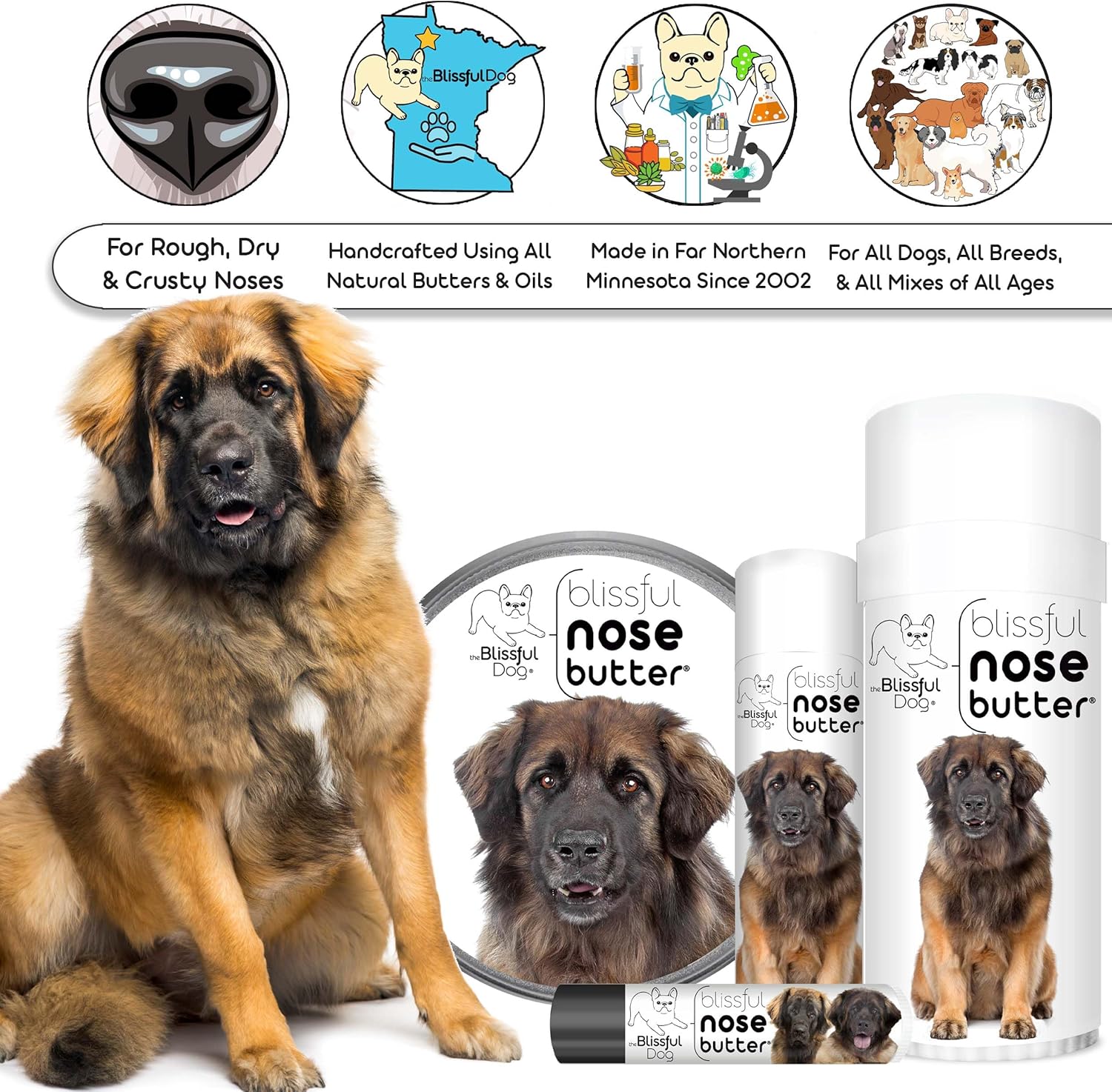 The Blissful Dog Leonberger Unscented Nose Butter - Dog Nose Butter, 1 Ounce