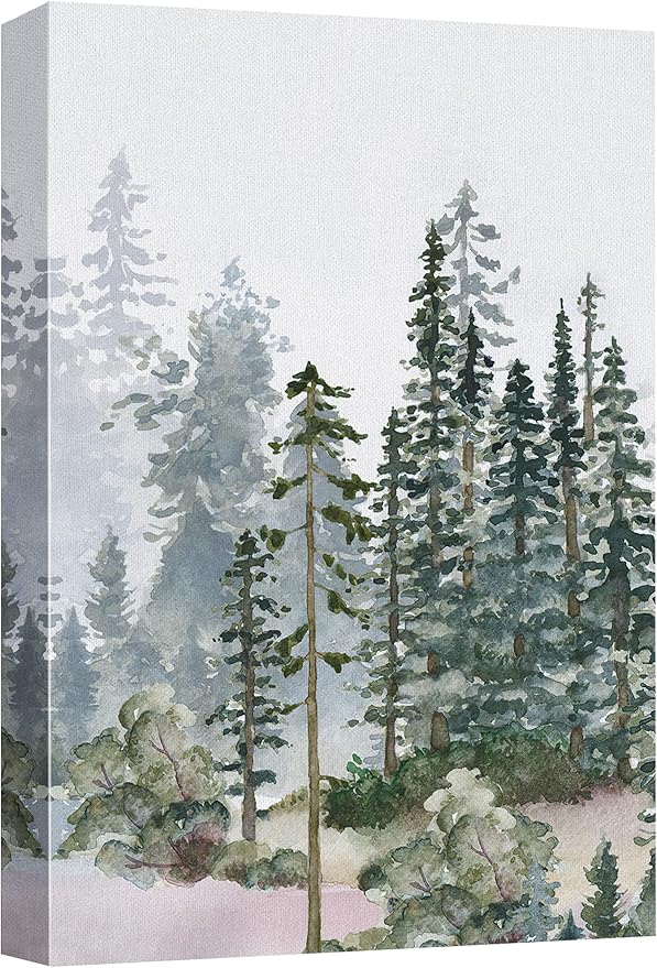 SIGNWIN Canvas Print Wall Art Woodland Nursery Decor Autumn Pine Tree Watercolor Forest Nature Illustrations Modern Art Decorative Landscape Colorful for Living Room, Bedroom, Office - 16"x24"