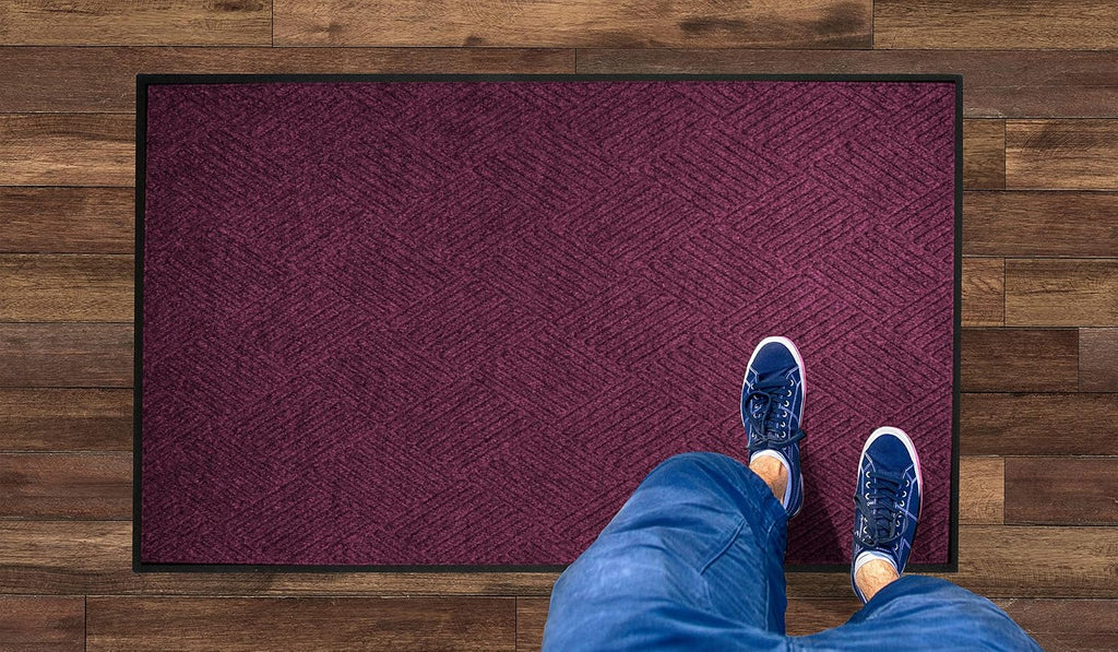 M+A Matting WaterHog Diamond | Commercial-Grade Entrance Mat with Rubber Border – Indoor/Outdoor, Quick Drying, Stain Resistant Door Mat (Bordeaux, 3' x 8')