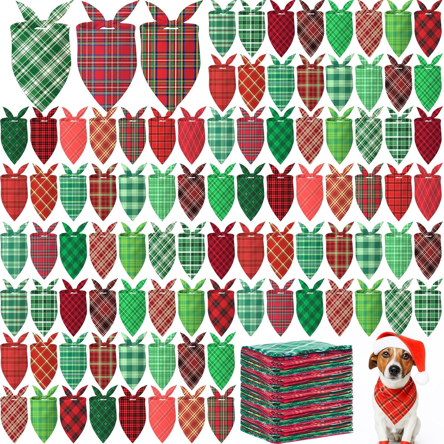 Abbylike 200 Pcs Christmas Dog Bandanas Bulk Xmas Red and Green Buffalo Plaid Bandanas for Dogs Triangle Kerchief Bibs Scarf Set for Pet Christmas Costume Photo Props Accessories Pet Shops, 25 Styles