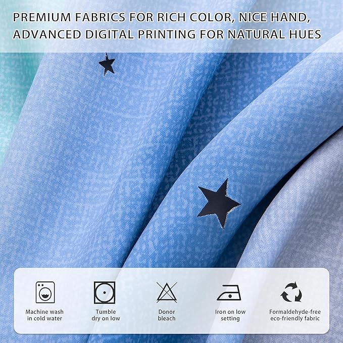 XiDi Blue Green Grey Blackout Curtains for Girls Bedroom 54 Inch Length 2 Panels Rainbow Kids Grommet Window Drapes for Nursery Living Room Decro Princess Unicorn Wall Decals 34 Inches Wide