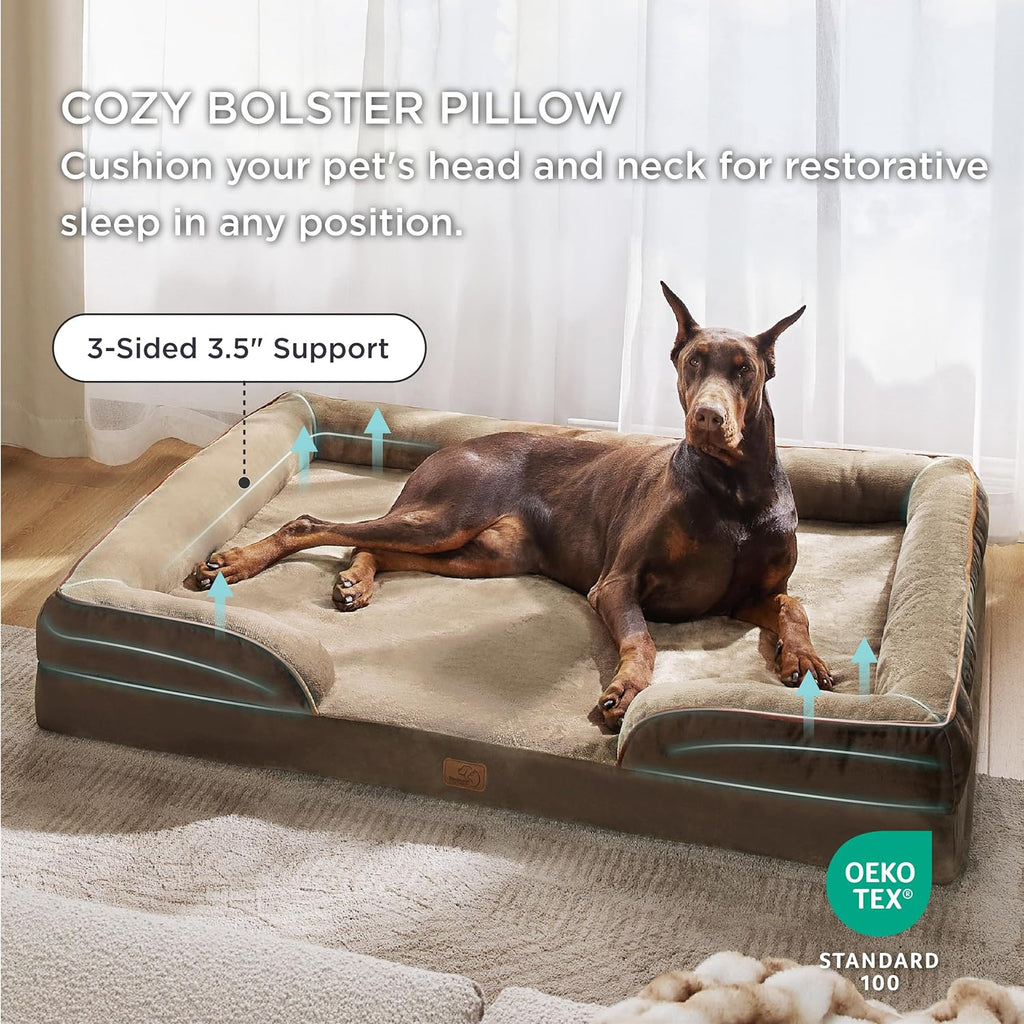 Bedsure XXL Orthopedic Dog Bed for Extra Large Dogs - Washable Giant Dog Cat Bed Waterproof, Comfort Dogs Couch Sofa with Washable Removable Cover, Pet Bed with Nonskid Bottom, Brown, 52"
