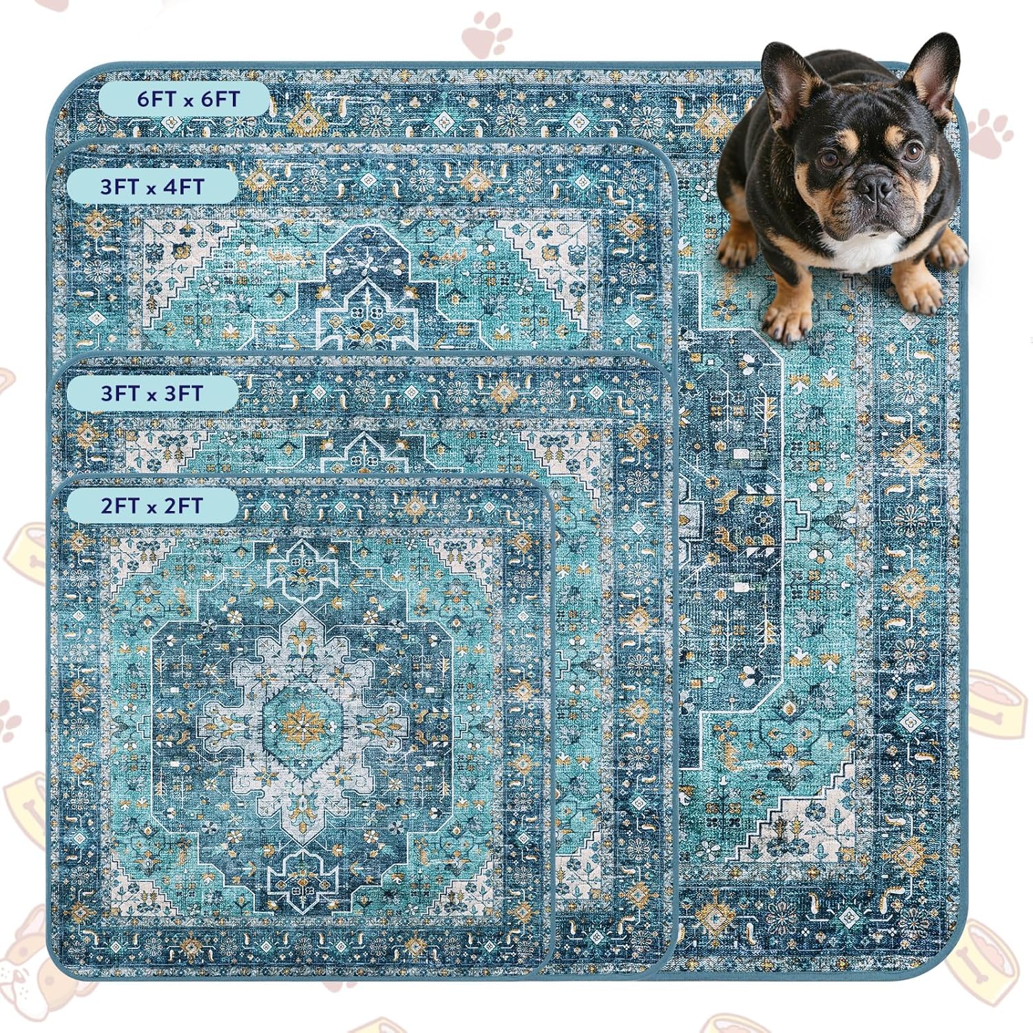 Lahome Super Absorbent Washable Pee Pads for Dogs - Secure Floor Protection - Non-Slip, Leakproof Reusable Pads for Training, Crates & Playpens (2 Pack, 36"x36", Blue)