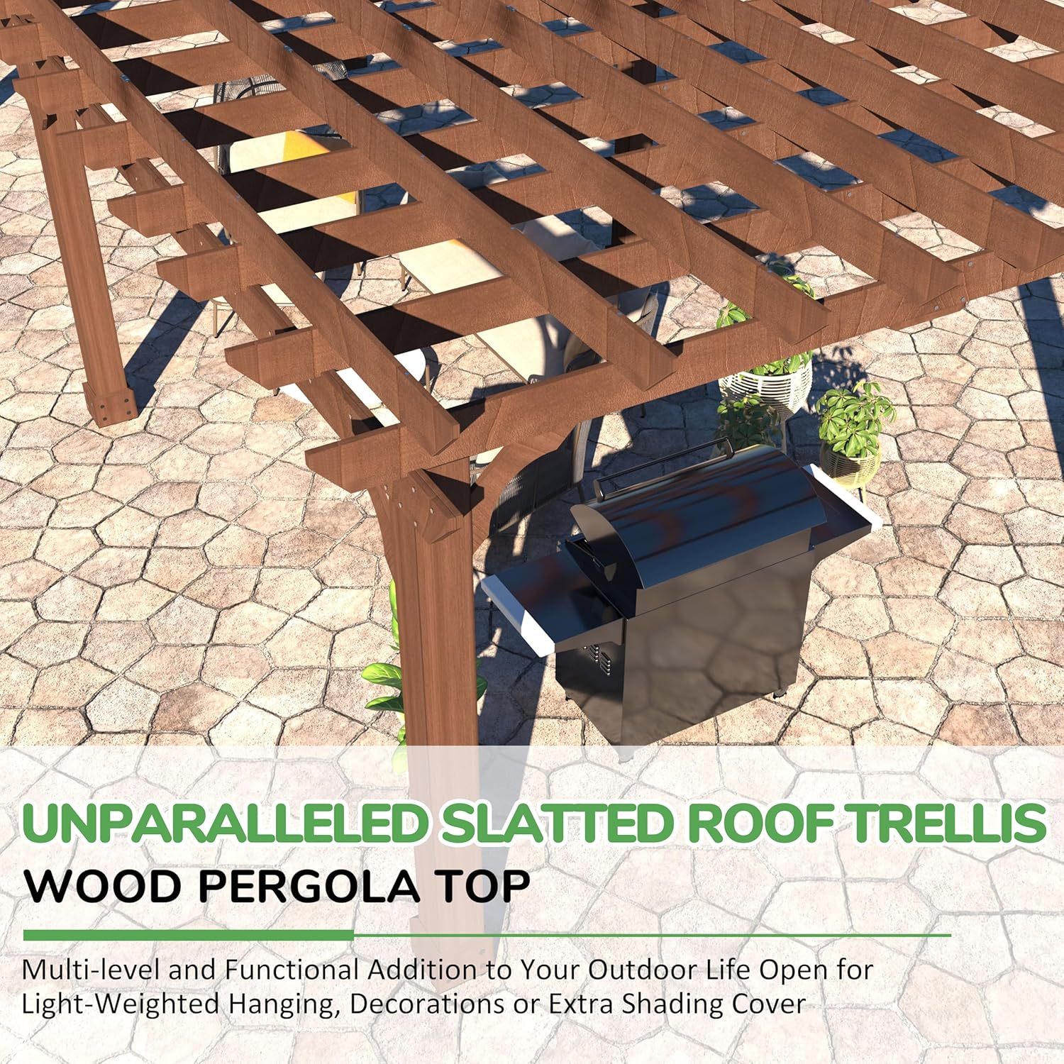 MUPATER 12x24 FT Wooden Pergola, All Cedar Wood Pergola Kit with Stakes, Quality Supported Structure, All-Season Durability, Snow and Wind Supported, Outdoor Shade for Backyard, Deck, Lawn, Patio