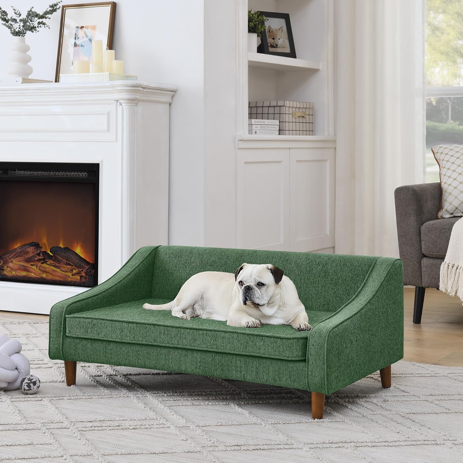 Dog Sofa Couch for Medium to Large Dogs, Durable Pet Sofa with Washable Fabric, Elevated Mini Dog Bed with Wooden Legs for Medium and Large Dogs, Dark Grey
