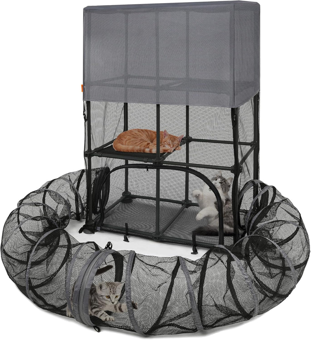 Catio Outdoor Cat Enclosure for Cats & Small Animals, Pet Playpen Cat Climber with Removable Pet Tunnel for Indoor/Outdoor Use