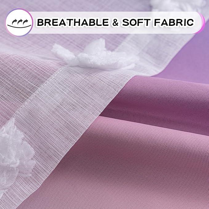 MYSKY HOME Double Layer Curtains for Girls Bedroom Pink Purple Curtains for Daughter Room Ombre Kids Curtains White Pom Pom Sheer Drapes 63 Inches Length Room Darkening Grommet 2 Panels W52 X L63