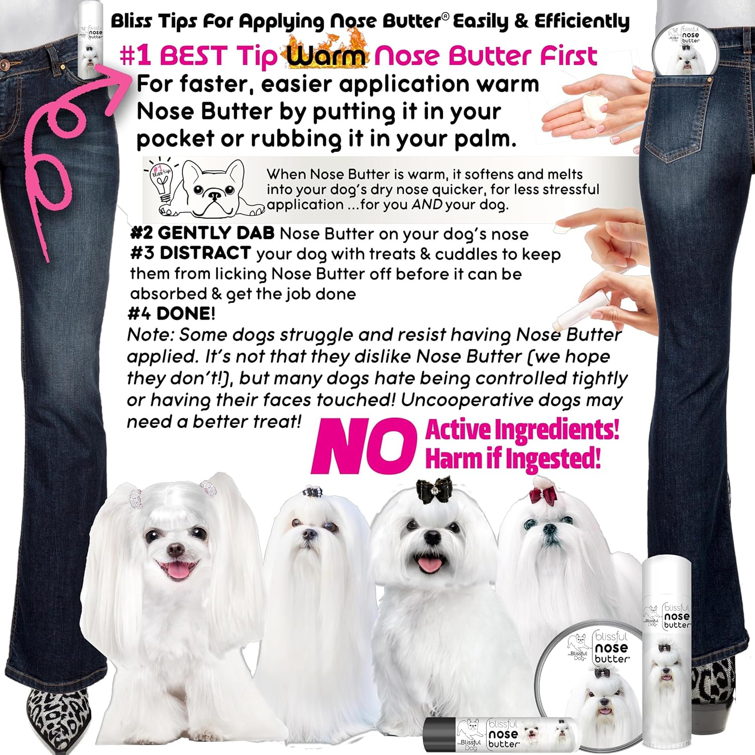 The Blissful Dog Maltese Unscented Nose Butter - Dog Nose Butter, 4 Ounce