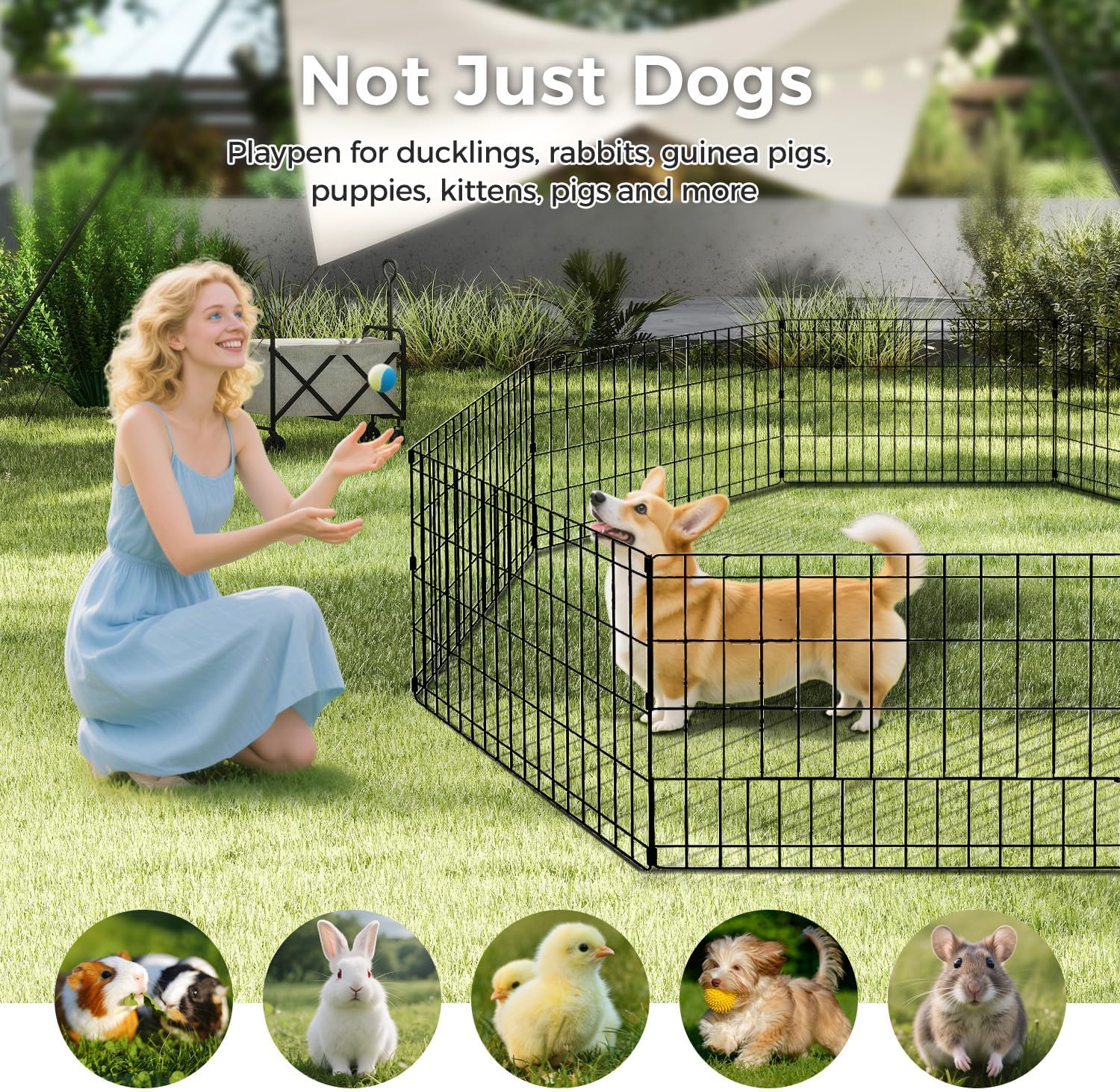 Foldable Dog Playpen 42" Height 8 Panels Metal Exercise Pen No Door - Indoor/Outdoor Dog Play Pen for Medium-Large Dogs, Portable Pet Fence for Yard Garden Camping, Black