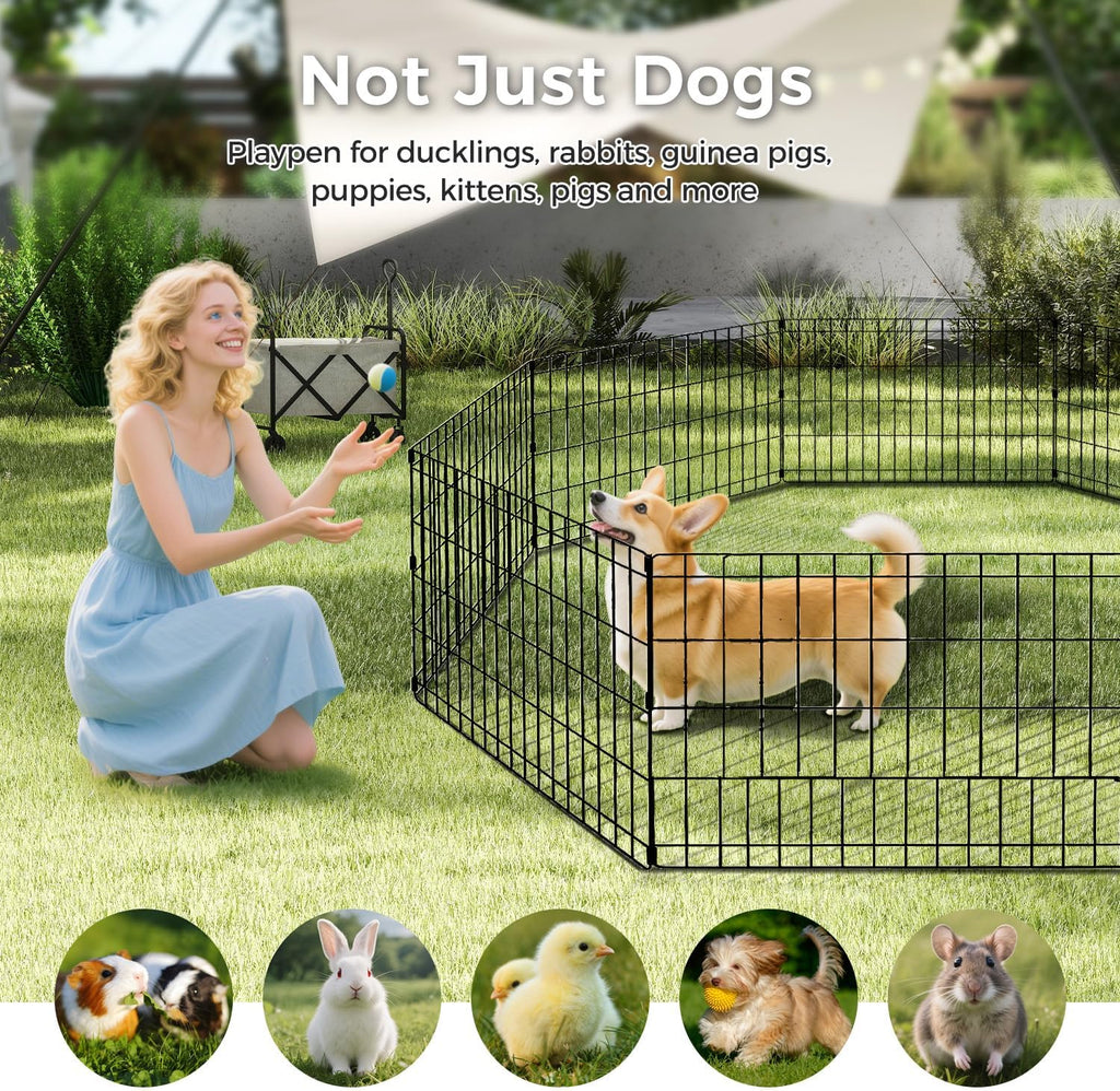 Foldable Dog Playpen 24" Height 8 Panels Metal Exercise Pen with Door - Indoor/Outdoor Puppy Playpen for Small Dogs, Portable Pet Fence for Yard Garden Camping, Black