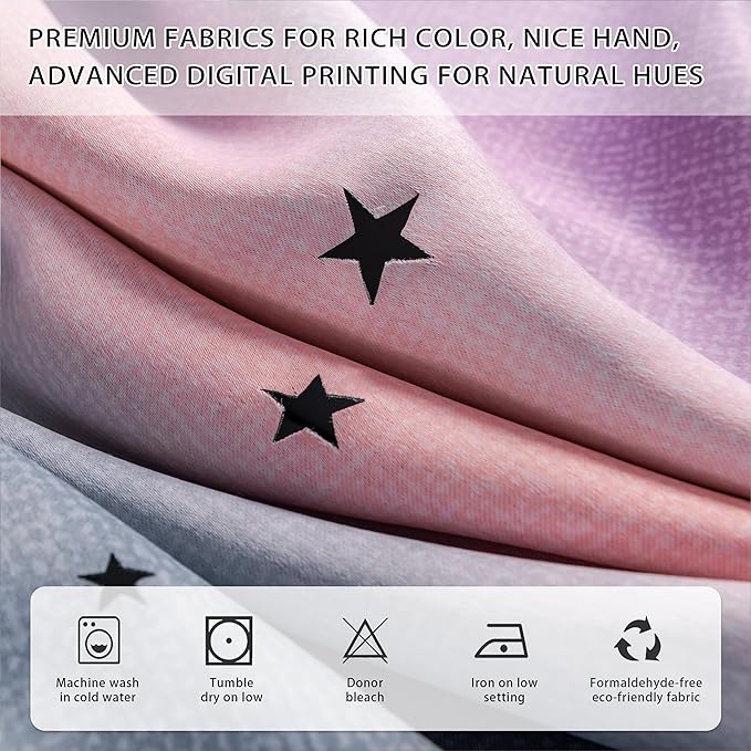 XiDi Rainbow Blackout Curtains 96 Inches Long for Girls Bedroom 2 Panels Set, Kids Pink Curtains for Room Decor Unicorn Wall Decals Drapes for Little Girl Nursery Grey/Pink/Purple 34 Inches Wide