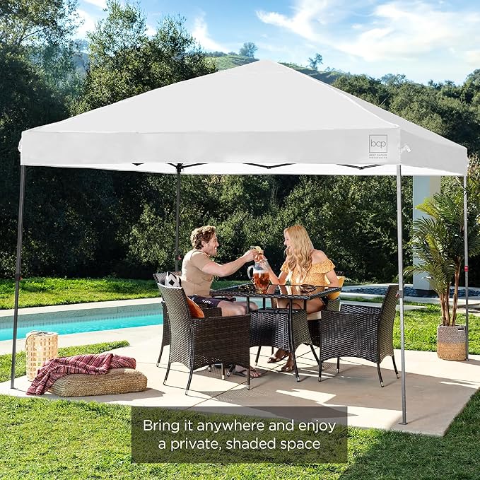 Best Choice Products 10x10ft 1-Person Setup Pop Up Canopy Tent Instant Portable Shelter w/ 1-Button Push, Case, 4 Weight Bags - Olive Green