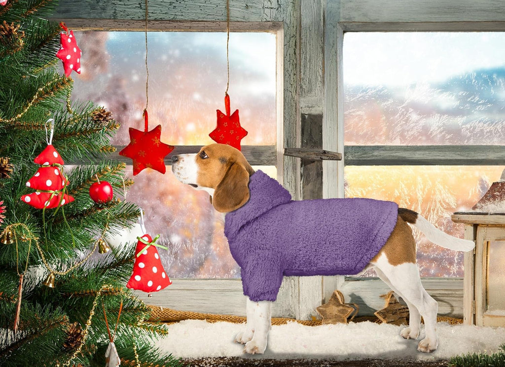 Fuzzy Dog Sweaters for Small Dogs Dog Hoodie Pet Clothes Warm Soft Cozy Coats Hooded Sweatshirt Fleece Small Pet Hoodies Sweater(Purple-XS)