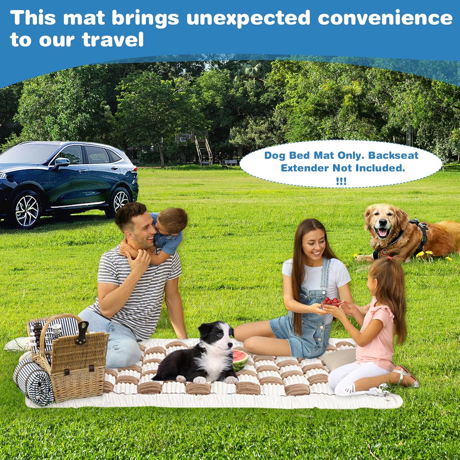 VClife Khaki Plaid Dog Car Bed Mat, Non-Slip Backseat Extender Pet Blanket, Washable Dog Bed Mat for SUVs, Sedans & Small Trucks, Portable Travel Pad for Dogs, Wear Resistant, Pet Friendly, 59"×27.6"