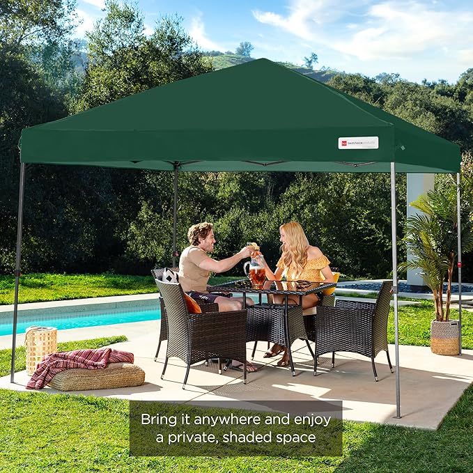 Best Choice Products 10x10ft 1-Person Setup Pop Up Canopy Tent Instant Portable Shelter w/ 1-Button Push, Case, 4 Weight Bags - Dark Green