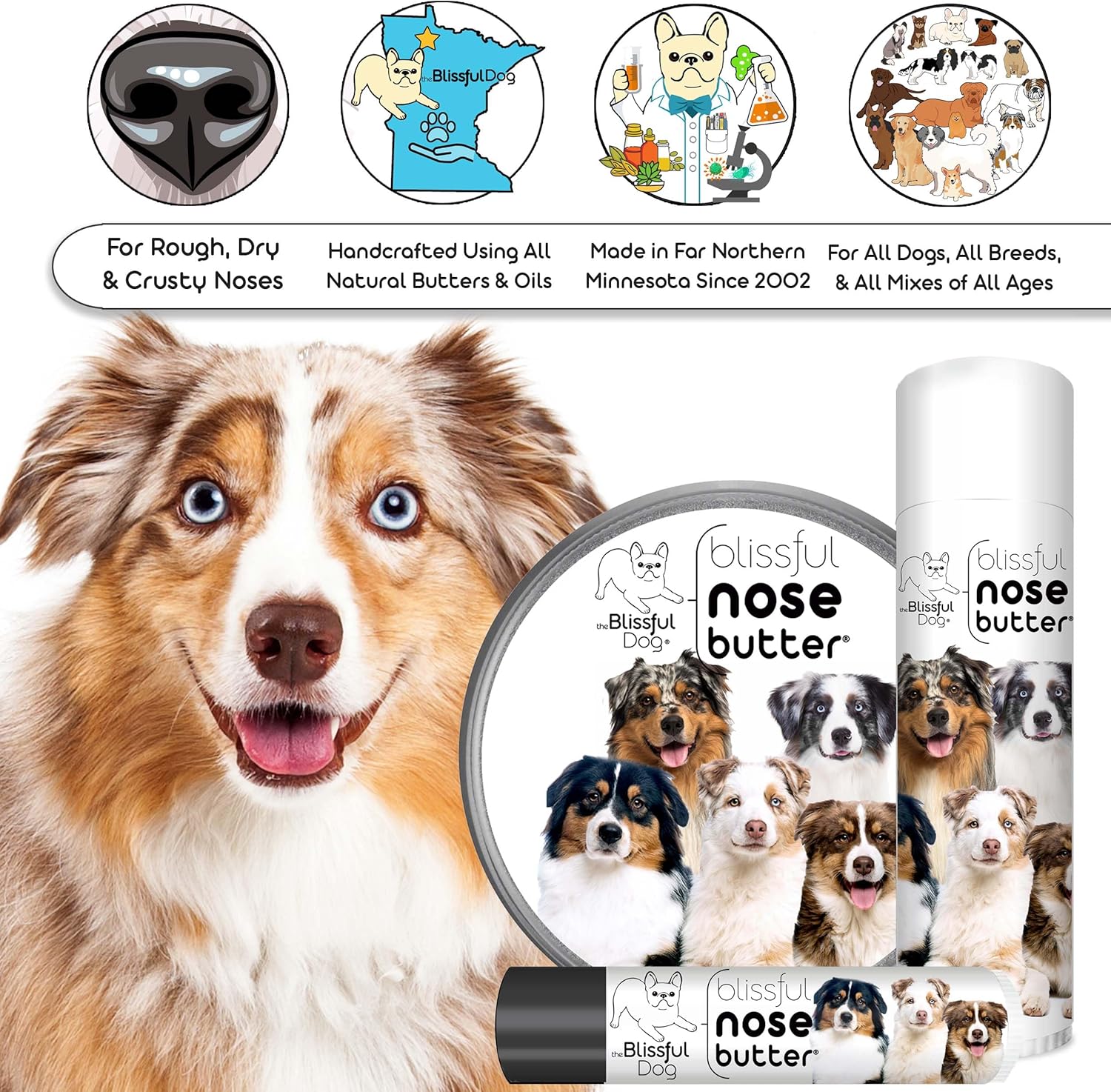 The Blissful Dog Australian Shepherd Unscented Nose Butter - Dog Nose Butter, 4 Ounce