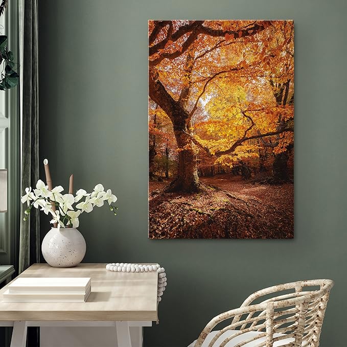 SIGNWIN Canvas Print Wall Art Autumn Red Leaf Oak Tree Forest Nature Wilderness Photography Modern Art Farmhouse/Country Landscape Colorful Multicolor Ultra for Living Room, Bedroom, Office - 24x36