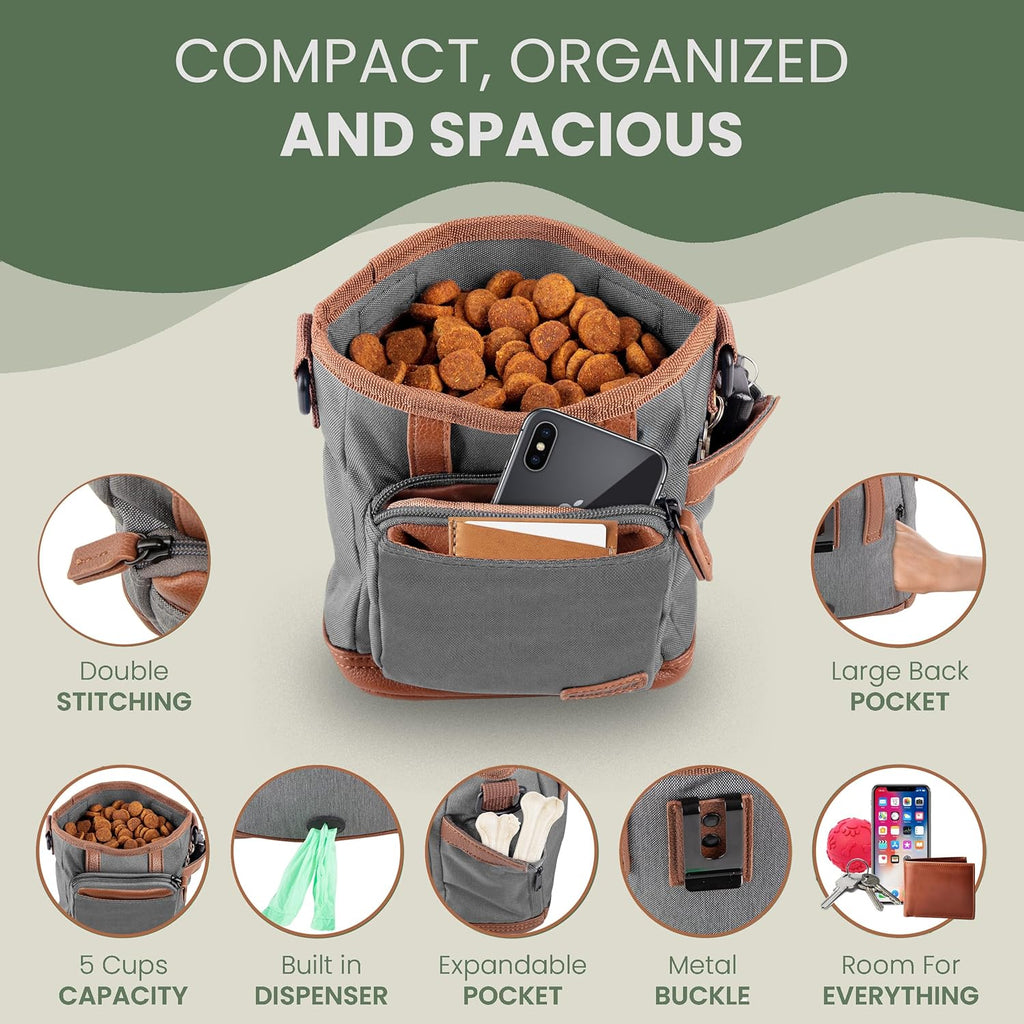 BEAU&FUR Dog Treat Pouch with Clicker for Training - Hands-Free Dog Treat Bag with Magnetic Closure, Built-in Poop Bag Holder Pocket