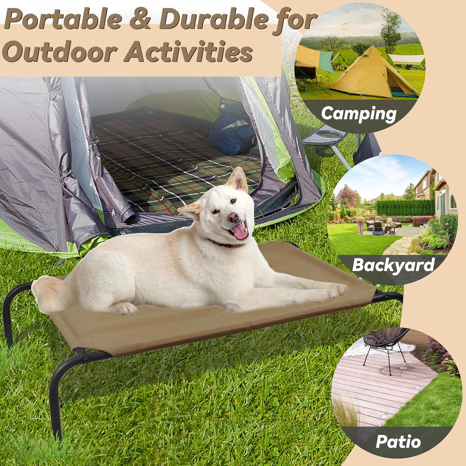 PHYEX Elevated Dog Bed for Large Dogs, Raised Dog Bed with Breathable Mesh, Non Slip, Easy to Clean, 50.5 Inches, Brown