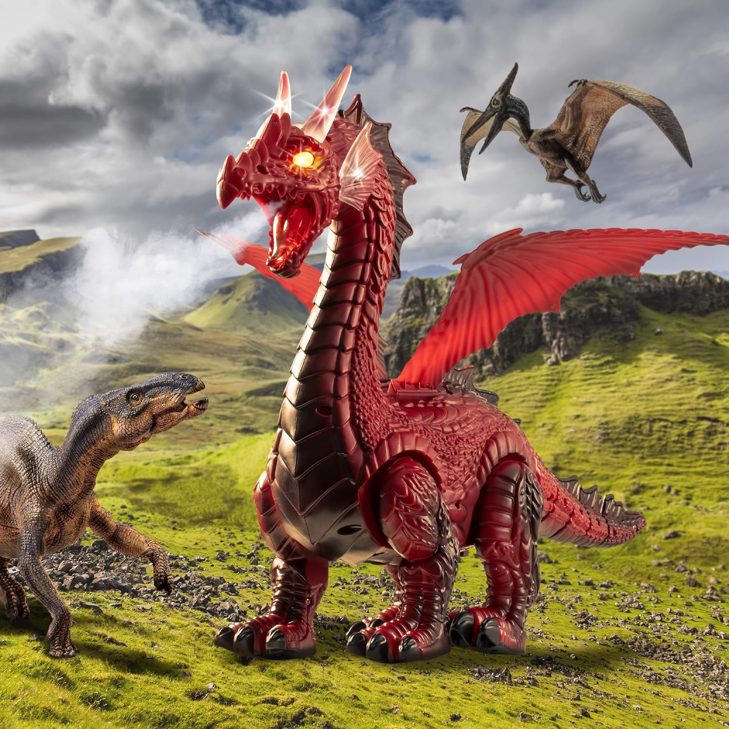 Discovery Kids RC Dragon Smoke, Large Dinosaur Toy w/Actual Smoke Breath, Wing-Flapping, Roaring, Light-Up, Realistic Sound, Easy to Use Remote Control, Fire Mist, Fun Robot Birthday