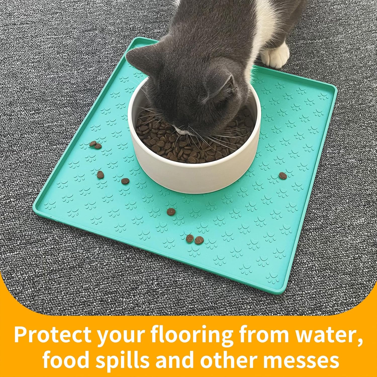 Ptlom Pet Placemat for Dog and Cat, Waterproof Non-Slip Silicone Feeding Bowl Mat Prevent Food and Water Overflow, Puppy Dish Feeder Fountain Trays Suitable for Medium and Small Pets, Green
