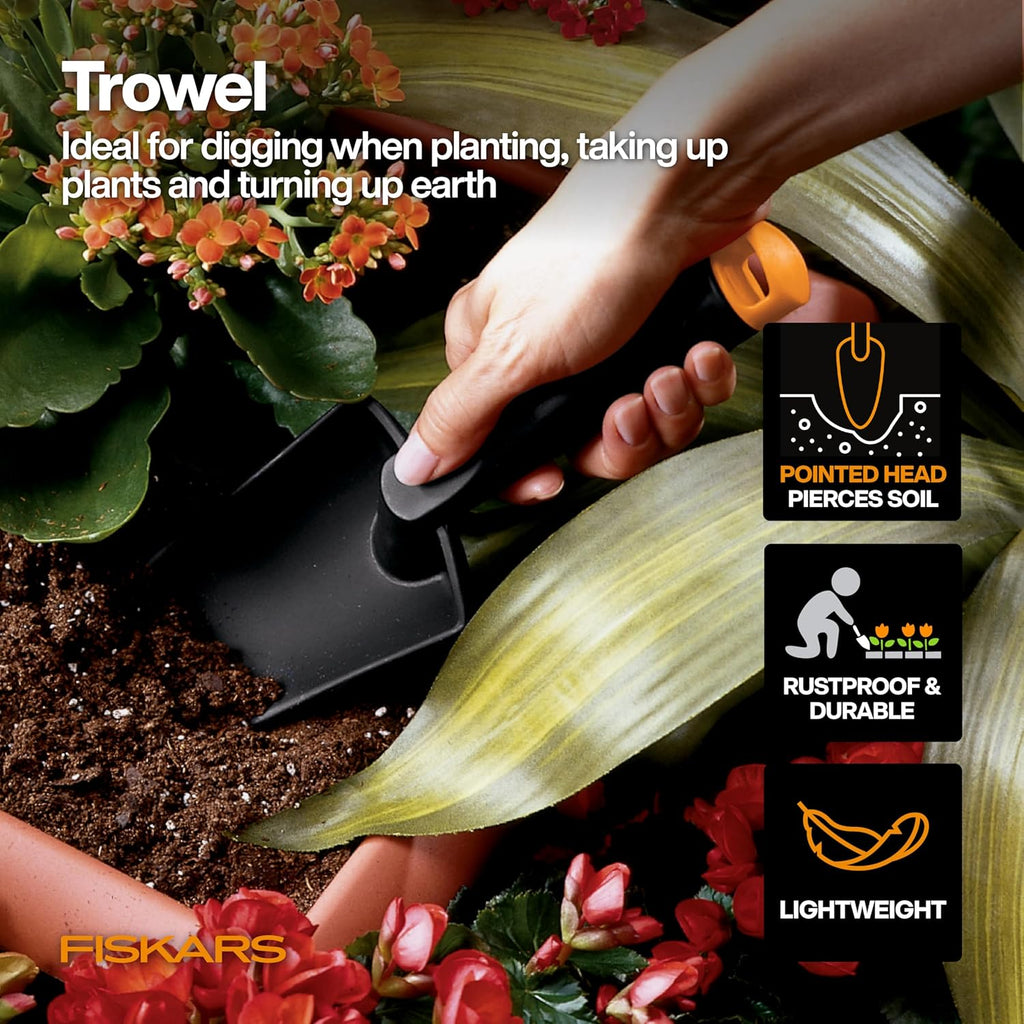 Fiskars Vegetable Garden Tool Set with Vegetable Shears, Seed Sower, Trowel, Cultivator, Weeder, and L/XL Garden Gloves for Indoor or Outdoor Gardening (6 Piece Kit), Gardening Gifts for Women