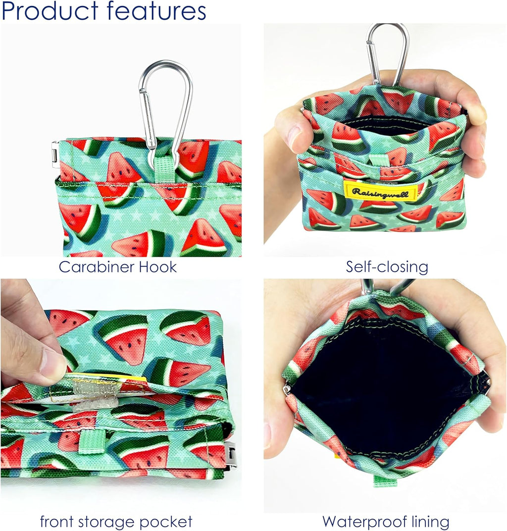 Dog Treat Pouch,Cotton Pocket Sized Training Holder, Hand Free Walking Funny Bag with Carabiner, Self-Closing Pet Feed Snack Reward, Behavior Aids for Puppy Travel or Outdoor Use（Watermelon）