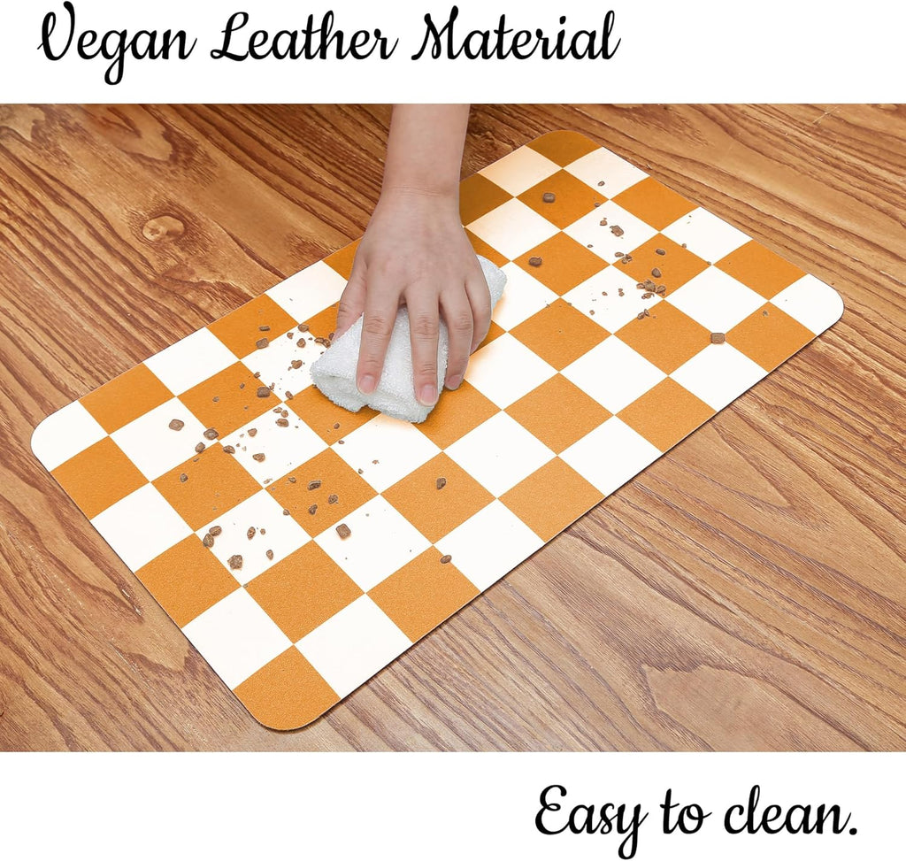 Ralxion Checkered Dog Feeding Mat, Absorbent Mats for Dog Food and Water Bowl, Dispenser, Aesthetic Purple Checkerboard Pet Placemat for Dogs, Cats, Puppy Accessories (Orange, 16 x 24)