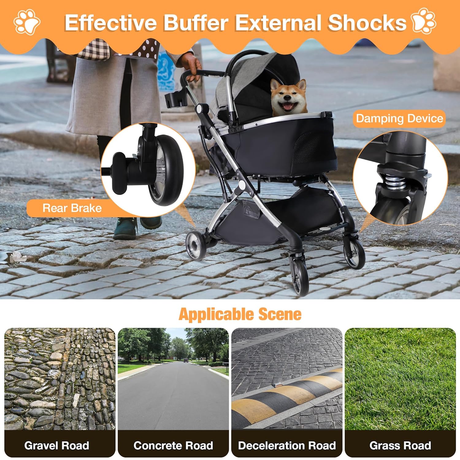 Dog Stroller for Small Medium Dogs, 3 in 1 Folding Pet Stroller Up to 33 lbs, 4 Wheels Pet Strolling Cart with Zipperless Entry, Cat Dog Travel Carrier with Telescopic Handle and Storage Basket