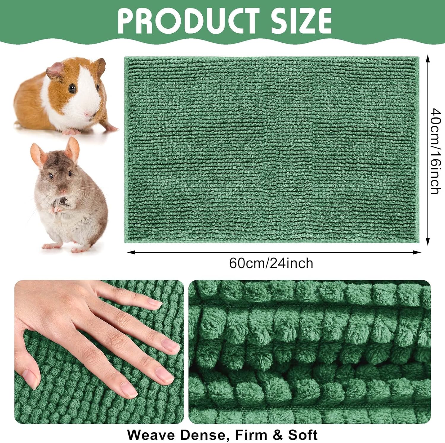 Amylove 4 Pcs Guinea Pig Cage Liner Guinea Pig Bedding Washable Fleece Pee Pads Reusable Small Animals Training Mat Small Animal Sleeping Bed for Bunny Hamster(Dark Green,16 x 24 Inch)