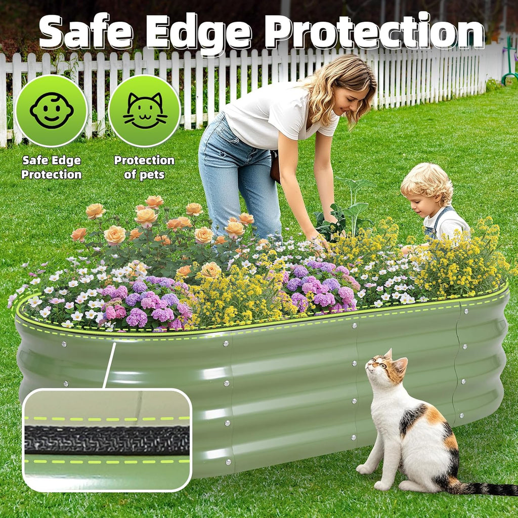 G GOOD GAIN Galvanized Metal Raised Garden Bed Kit - 4x2x1FT Outdoor Planter Box with Safety Edging and Gloves for Vegetables, Fruits, Flowers(Oliver Green, 1PC)