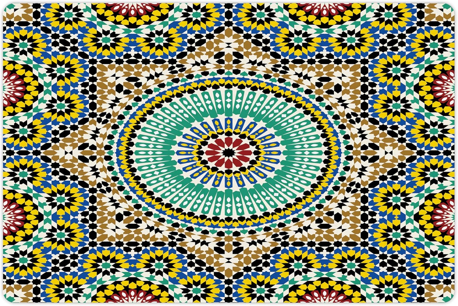 Lunarable Moroccan Pet Mat for Food and Water, Architectural Glaze Wall Tile Ceramic Historical Traveling Destinations, Non-Slip Rubber Mat for Dogs and Cats, 18" X 12", Khaki Blue