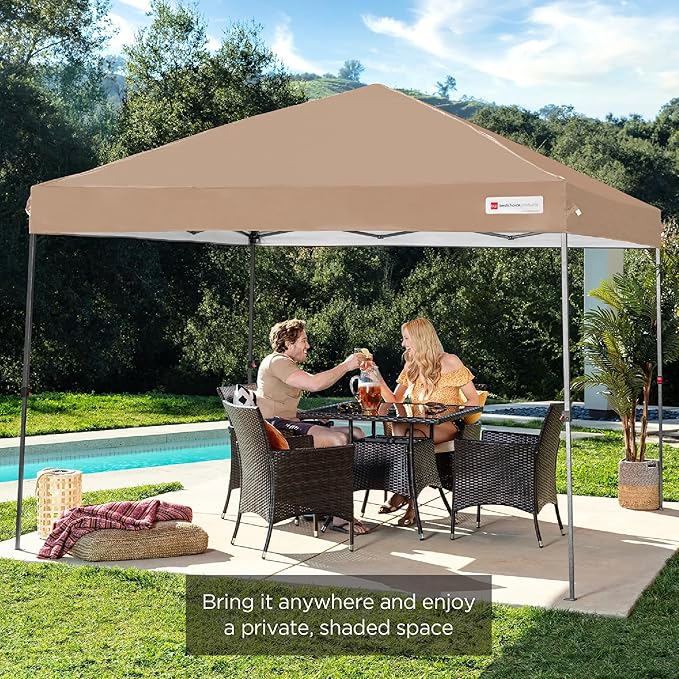 Best Choice Products 10x10ft 1-Person Setup Pop Up Canopy Tent Instant Portable Shelter w/ 1-Button Push, Case, 4 Weight Bags - Tan