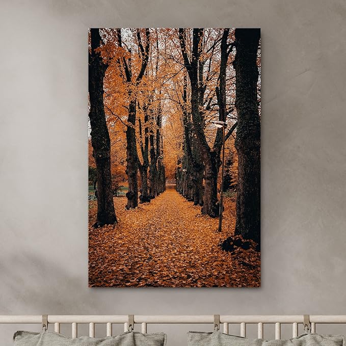 SIGNWIN Canvas Wall Art Orange Autumn Garden Path Nature Forest Photography Realism Rustic Scenic Dramatic Multicolor Cool for Living Room - 24"x36" inches